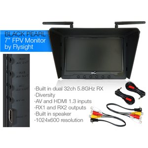 Black Pearl 7 Inch FPV LCD HD Monitor with Built in Diversity Receiver 32 Channel 5.8GHz 